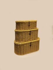 OVAL KAPAKLI 3'LÜ SENTETİK HASIR SEPET/ORGANİZER