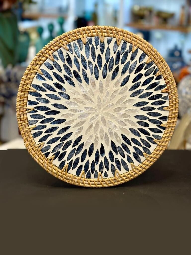 ANTRASİT SEDEFLİ RATTAN SUPLA/DEKORATİF TEPSİ 32CM