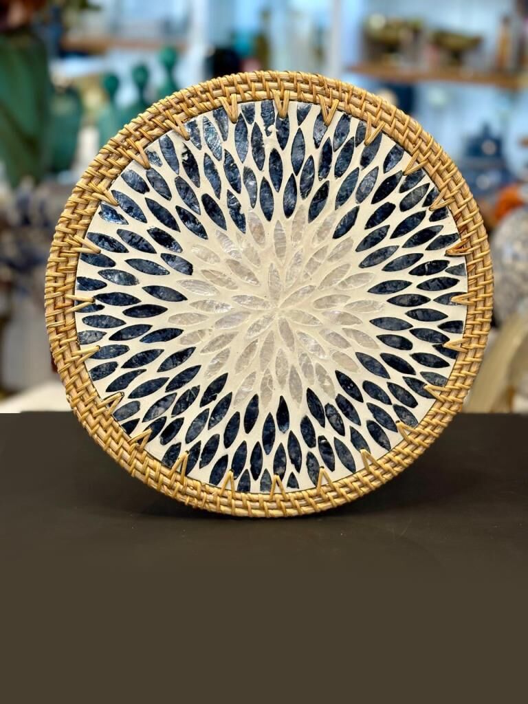 ANTRASİT SEDEFLİ RATTAN SUPLA/DEKORATİF TEPSİ 32CM