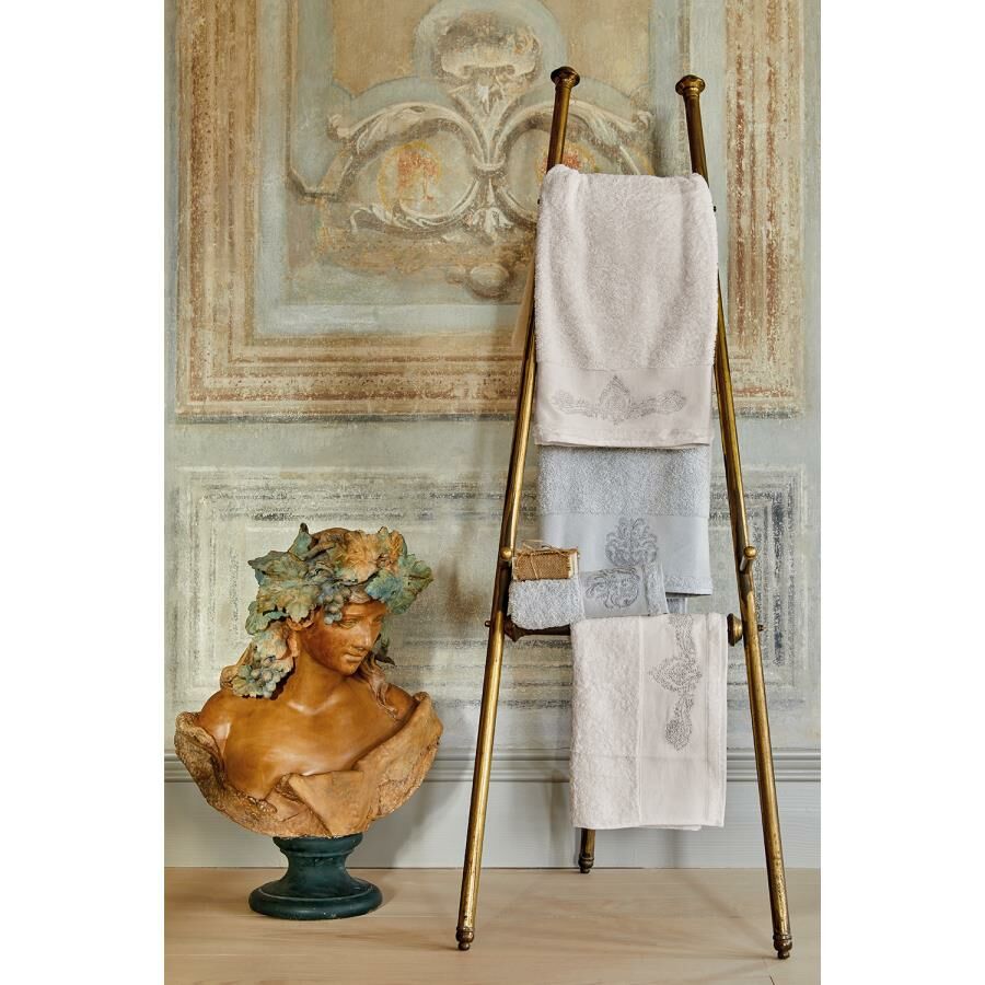 ELDORA SİMLİ NAKIŞLI OFFWHITE-GRİ HAMAM SETİ