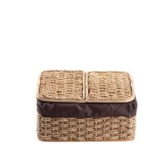BEJ BURİ HASIR BÖLMELİ KAPAK SEPET 30X41X25CM