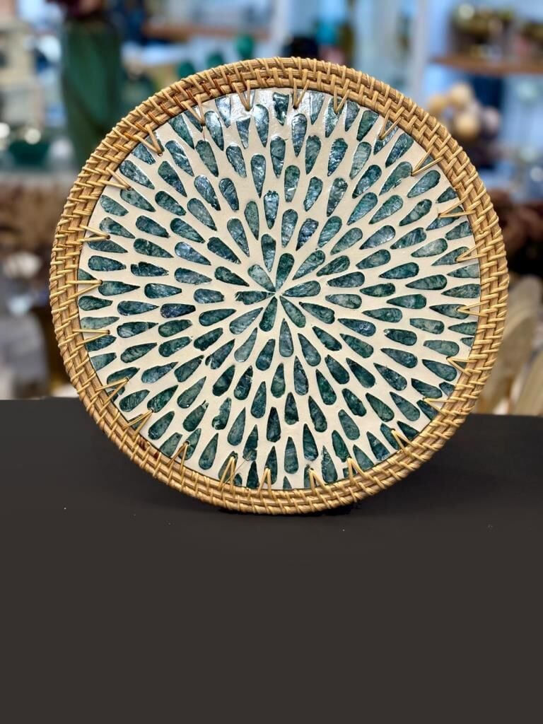 MAVİ SEDEFLİ RATTAN SUPLA/DEKORATİF TEPSİ 32CM