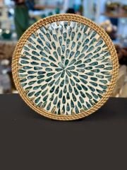 MAVİ SEDEFLİ RATTAN SUPLA/DEKORATİF TEPSİ 32CM