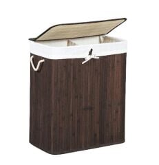 BAMBU KOYU KAHVE 2 BÖLMELİ KATLANIR ÇAMAŞIR SEPETİ 62CM