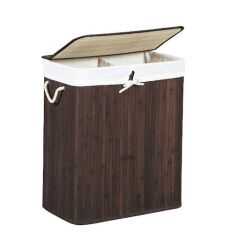 BAMBU KOYU KAHVE 2 BÖLMELİ KATLANIR ÇAMAŞIR SEPETİ 62CM
