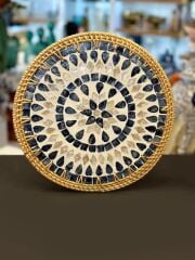 KREM ANTRASİT SEDEFLİ RATTAN SUPLA/DEKORATİF TEPSİ 32CM