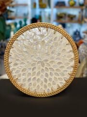 KREM SEDEFLİ RATTAN SUPLA/DEKORATİF TEPSİ DESEN2 32CM