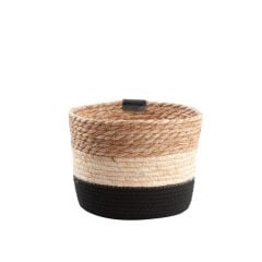 HASIR SİYAH KREM SEPET/SAKSI 25X25X20CM