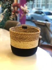 HASIR SİYAH KREM SEPET/SAKSI 25X25X20CM