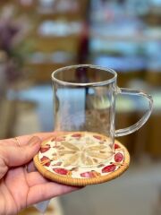 KREM KIRMIZI SEDEFLİ TEKLİ BARDAK ALTLIĞI 10CM