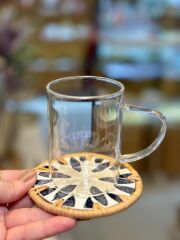 KREM ANTRASİT SEDEFLİ TEKLİ BARDAK ALTLIĞI 10CM DESEN1