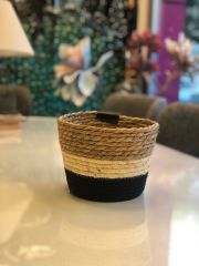 HASIR SİYAH KREM SEPET/SAKSI 18X18X15CM