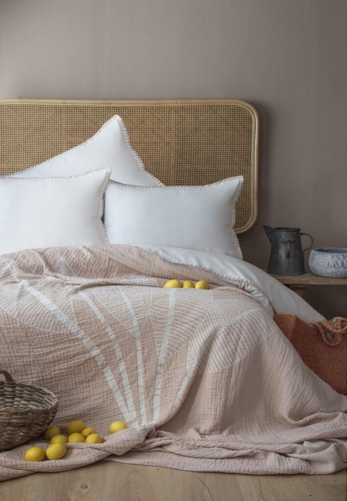 JUNE BEJ MÜSLİN ÇİFT KİŞİLİK NEVRESİM&YATAK ÖRTÜSÜ SET