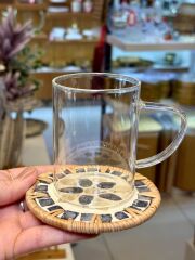 KREM ANTRASİT SEDEFLİ TEKLİ BARDAK ALTLIĞI 10CM DESEN2