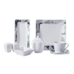 8676 LINK COLLECTION MAVİ ÇİÇEK 6 KİŞİLİK 28 PARÇA KARE KAHVALTI TAKIMI