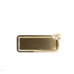 ALTIN TEK KELEBEK DİKDÖRTGEN METAL TEPSİ 13X33CM