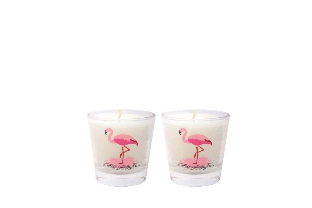 BEYAZ PEMBE FLAMİNGO 2'Lİ BARDAK MUM 6X6CM