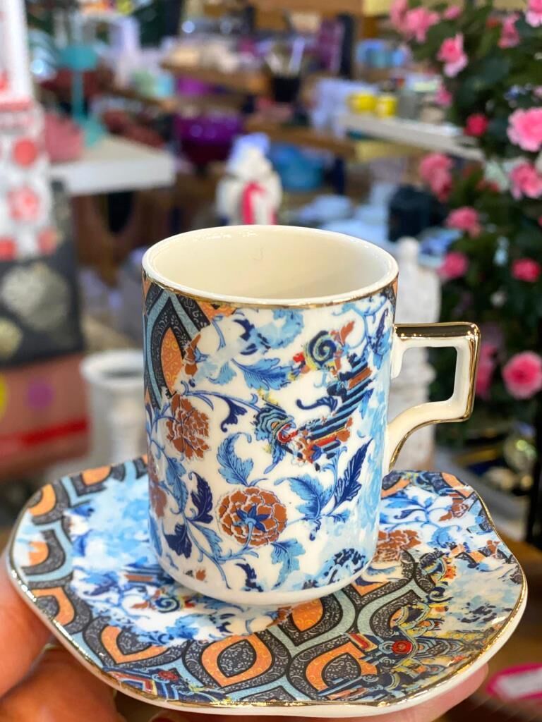 MAVİ ETNİK DESEN TEK KİŞİLİK TÜRK KAHVESİ FİNCANI