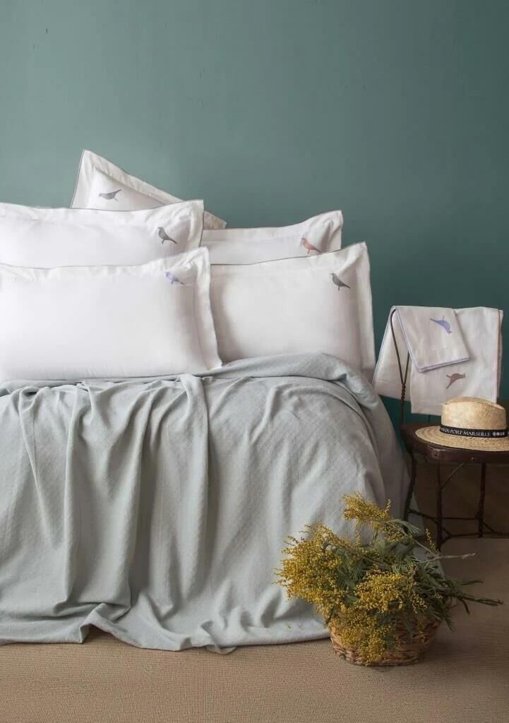 PURE ADAÇAYI NAKIŞLI LUKS ÇİFT KİŞİLİK PİKE SETİ