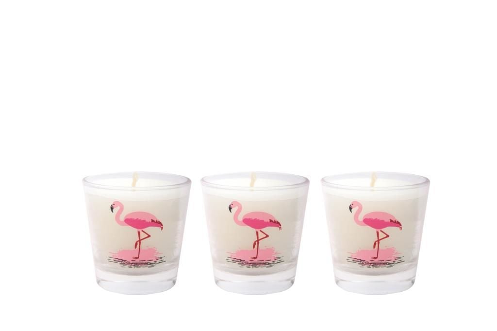 BEYAZ PEMBE FLAMİNGO 3'LÜ BARDAK MUM 6X6CM