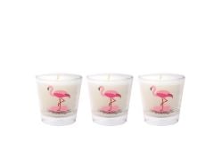 BEYAZ PEMBE FLAMİNGO 3'LÜ BARDAK MUM 6X6CM