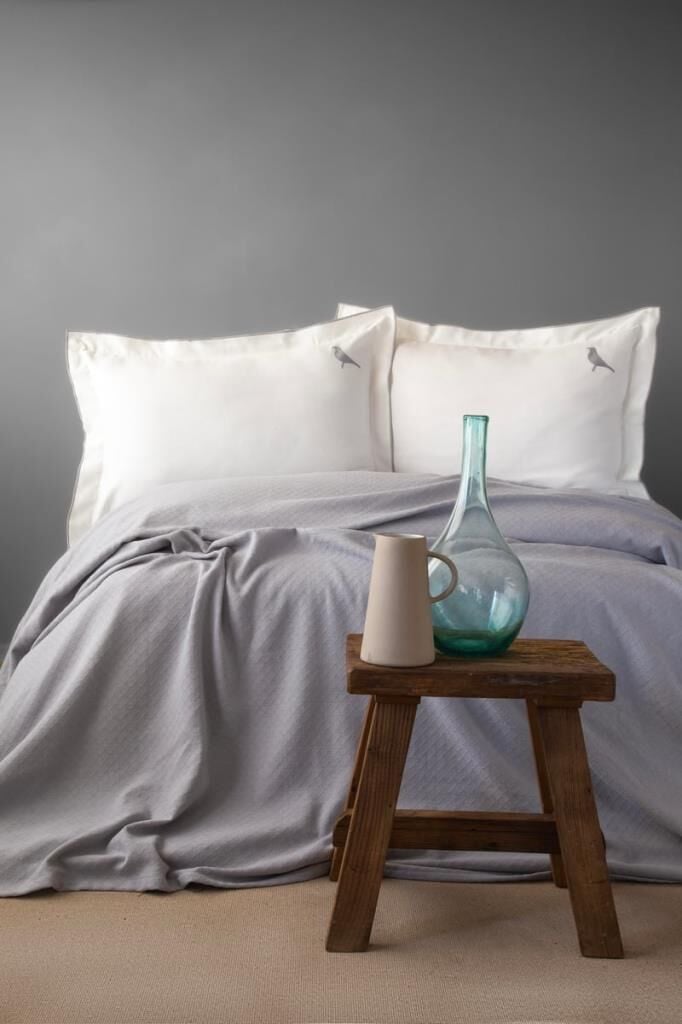 PURE GRİ NAKIŞLI LUKS ÇİFT KİŞİLİK PİKE SETİ