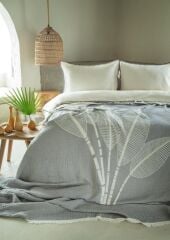 JUNE GRİ MÜSLİN ÇİFT KİŞİLİK NEVRESİM&YATAK ÖRTÜSÜ SET