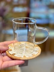 KREM SEDEFLİ 6'LI BARDAK ALTLIĞI 10CM DESEN2