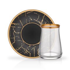 TARABYA SİYAH MERMER 6 KİŞİLİK ÇAY SETİ