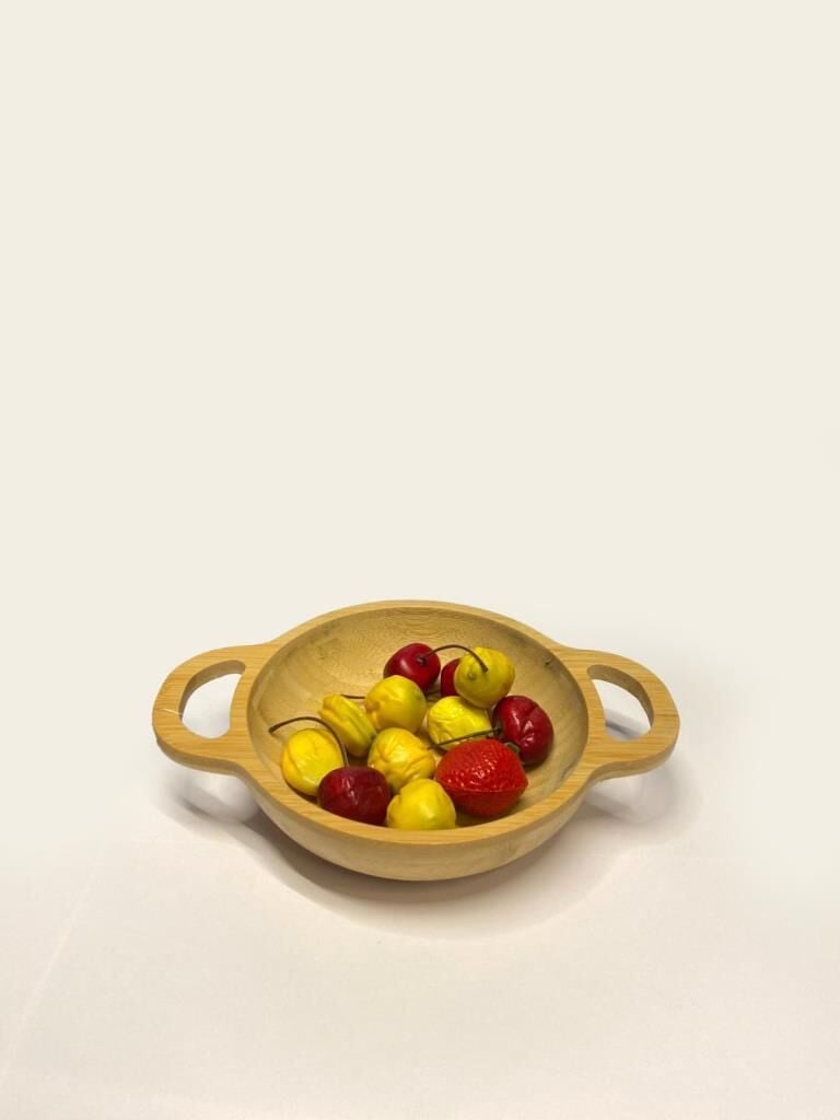 BAMBU KULPLU 4'LÜ SUNUM TABAK/KASE 15CM