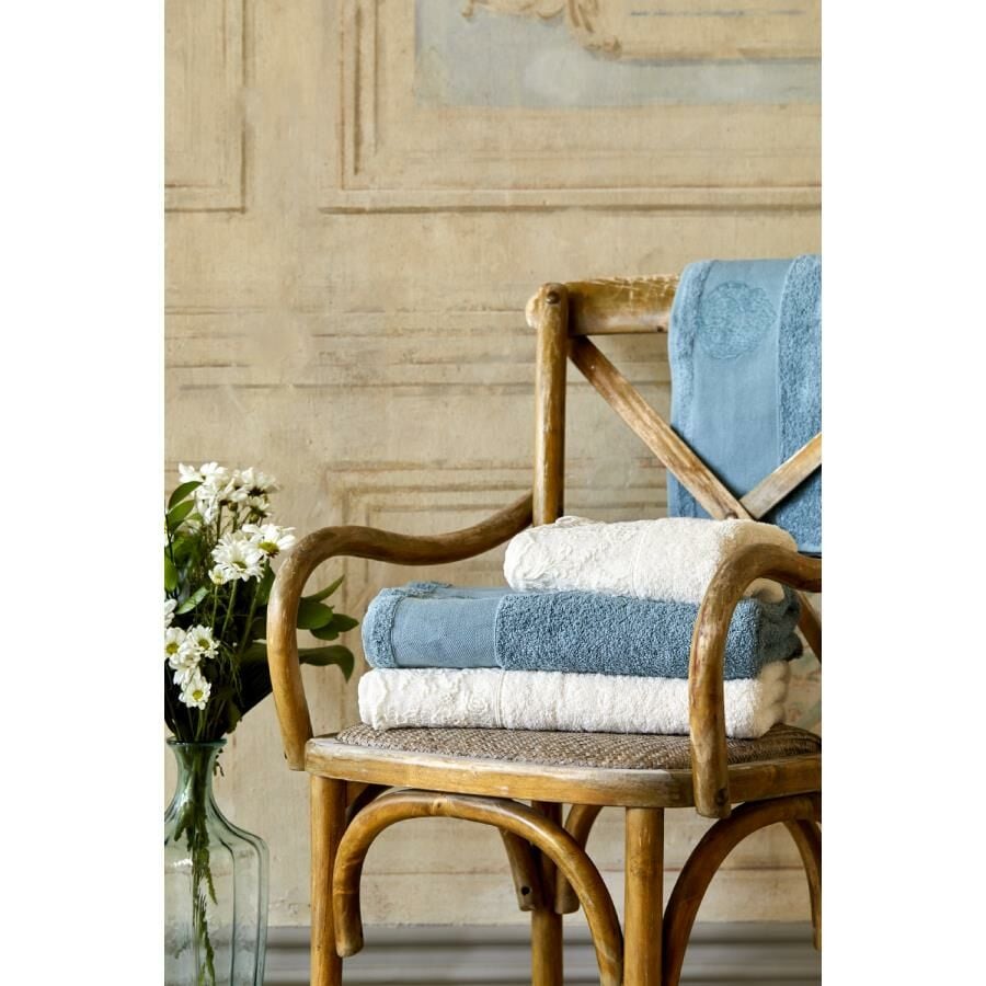 TRELLA DANTELLİ KREM MAVİ HAMAM SETİ