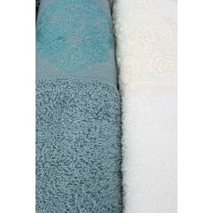 TRELLA DANTELLİ KREM MAVİ HAMAM SETİ