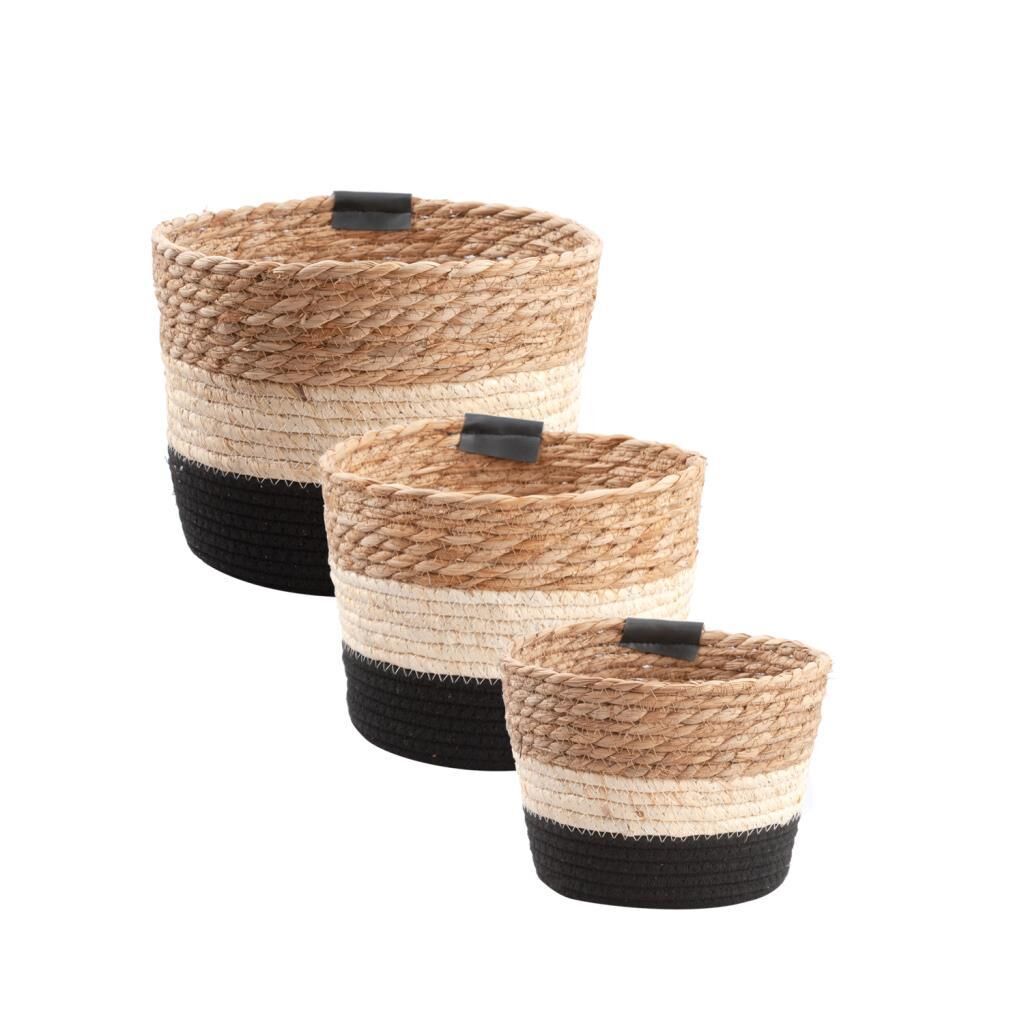 HASIR SİYAH KREM 3 PARÇA SEPET/SAKSI