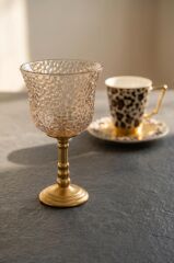 PERA AMBER ALTIN AYAKLI 6'LI KAHVE YANI BARDAK 80ML