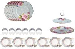 MAVİ ÇİÇEK DESEN 6 KİŞİLİK 27 PARÇA SERVİS SET