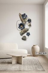 ALTIN ANTRASİT ÇİÇEKLİ METAL TABLO 89X49CM