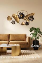 ALTIN ANTRASİT ÇİÇEKLİ METAL TABLO 89X49CM