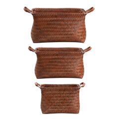 KAHVERENGİ DİKDÖRTGEN 3 PARÇA ÖRME SEPET