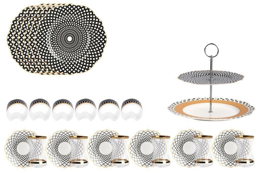 SİYAH ÇİZGİ DESEN 6 KİŞİLİK 27 PARÇA SERVİS SETİ