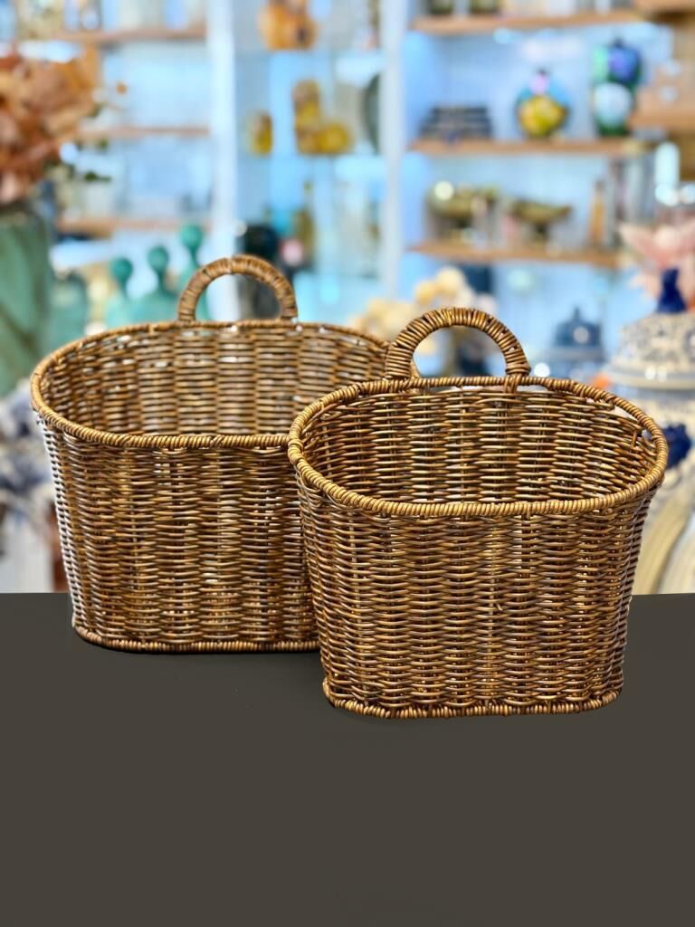 KAHVERENGİ SENTETİK RATTAN ASKILI SEPET 2'Lİ