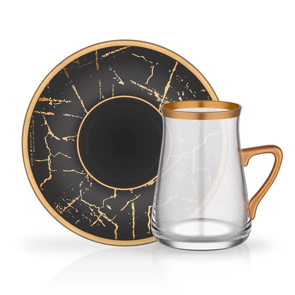 MERMER SİYAH KULPLU TEK KİŞİLİK ÇAY SETİ