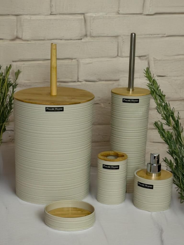 BEJ AHŞAP 5 PARÇA BANYO SETİ