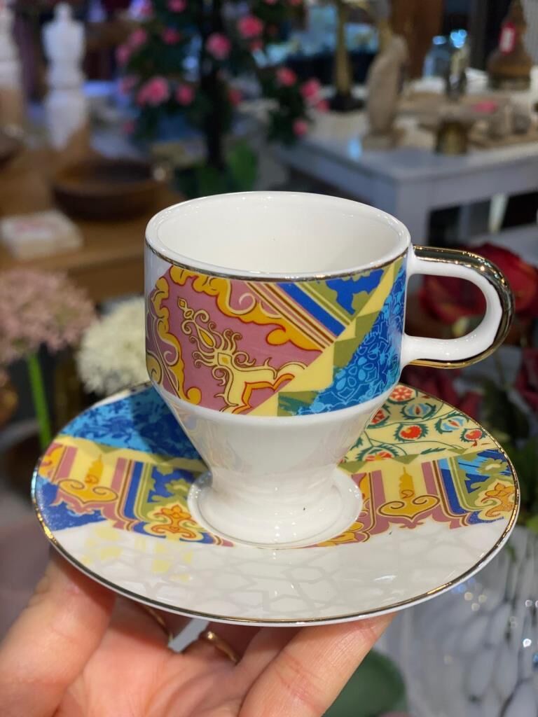 PEMBE MAVİ DESEN TEK KİŞİLİK TÜRK KAHVESİ FİNCANI