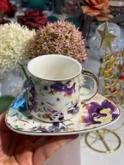 MOR ÇİÇEK DESENLİ TEK KİŞİLİK TÜRK KAHVESİ FİNCANI