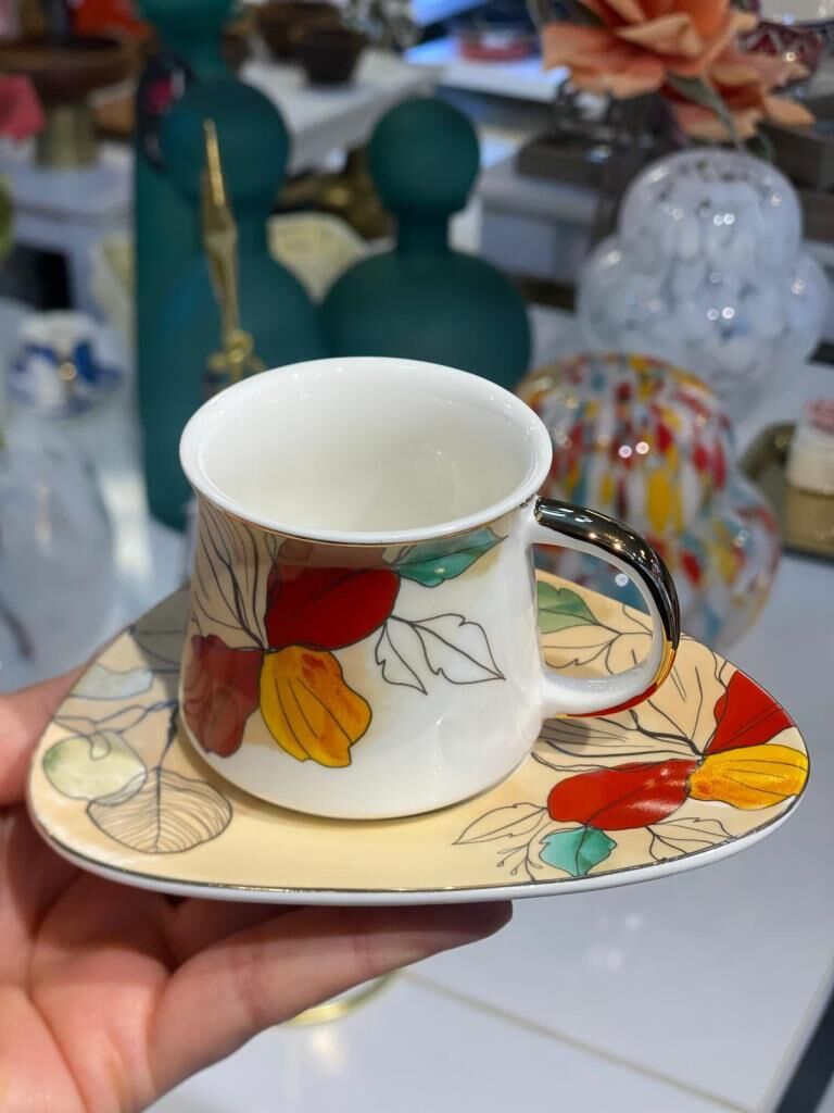 SARI ÇİÇEK DESENLİ TEK KİŞİLİK TÜRK KAHVESİ FİNCANI