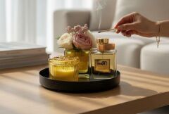 DEKORATİF TEPSİLİ SARI KOKU SETİ