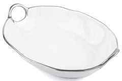 GÜMÜŞ RİMLİ DERİN OVAL SERVİS KASE 40X29X8CM