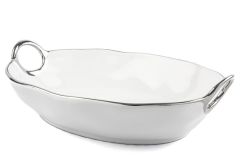 GÜMÜŞ RİMLİ DERİN OVAL SERVİS KASE 40X29X8CM