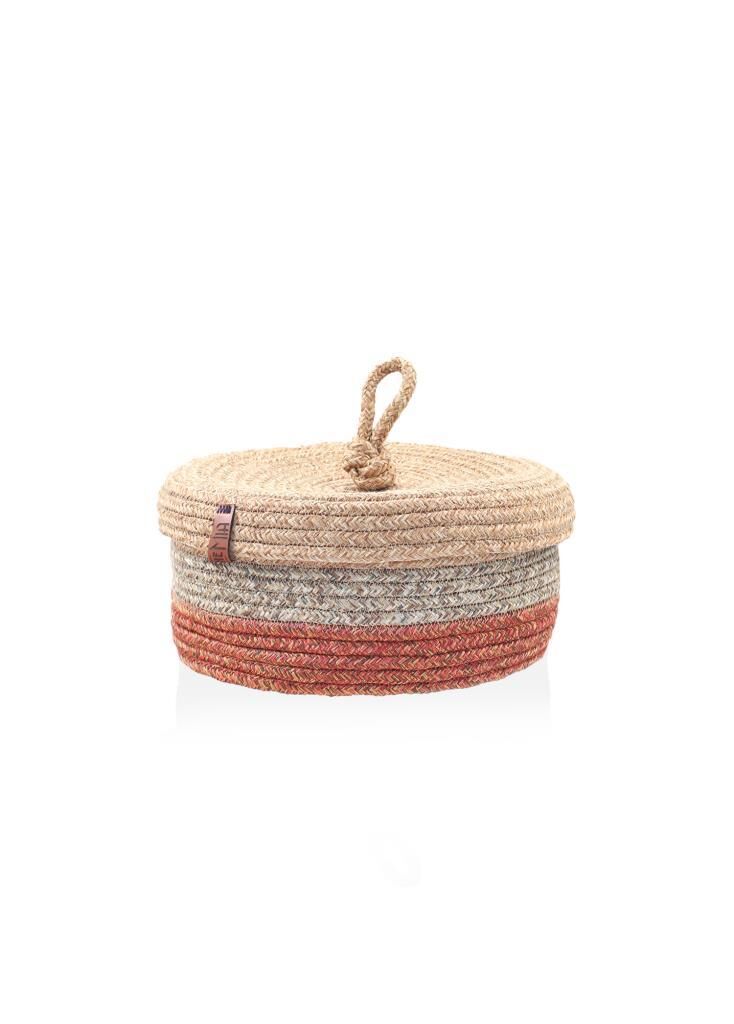KİREMİT BAMBU JÜT YUVARLAK KAPAKLI SEPET 25X15CM