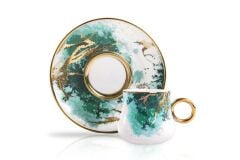 YEŞİL GOLD BUĞU DESEN TEK KİŞİLİK TÜRK KAHVESİ FİNCAN